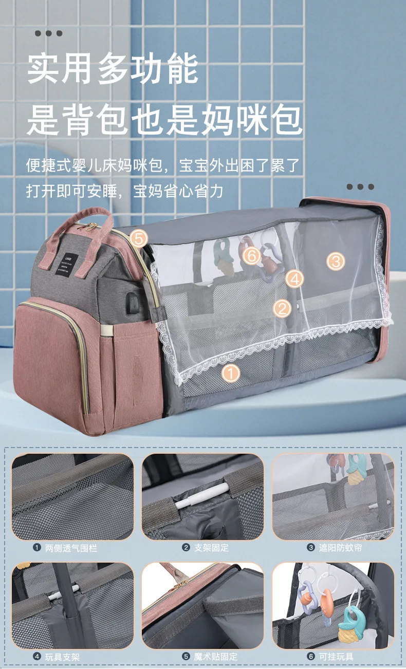 Mommy Bag Lightweight Portable Folding Crib Bed Large-capacity Travel Maternity Bags Baby Backpack Female Mommy Outting Bag Gift