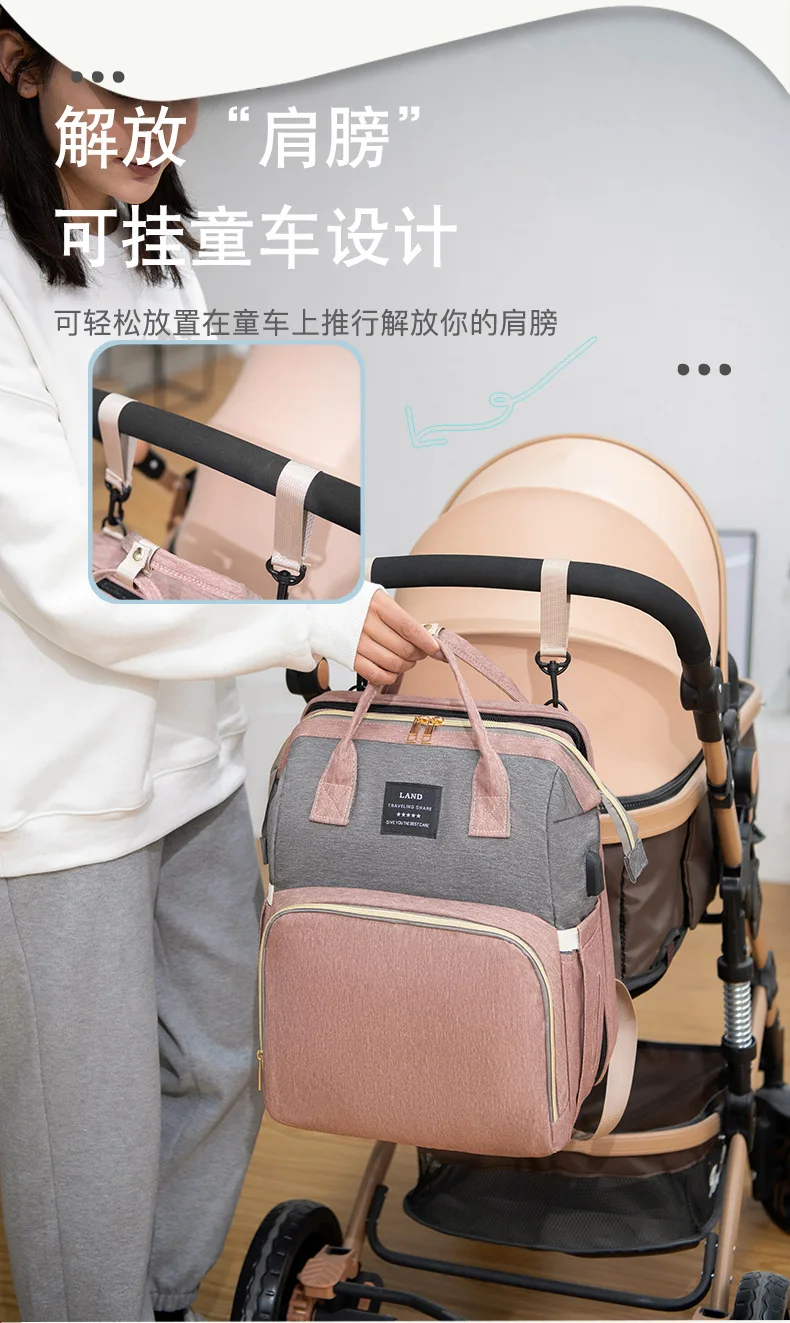 Mommy Bag Lightweight Portable Folding Crib Bed Large-capacity Travel Maternity Bags Baby Backpack Female Mommy Outting Bag Gift