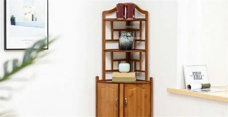 New Chinese Corner Cabinet Bamboo Living Room Cabinets Household Furniture Living Room Corner Storage Cabinet Triangular Cabinet