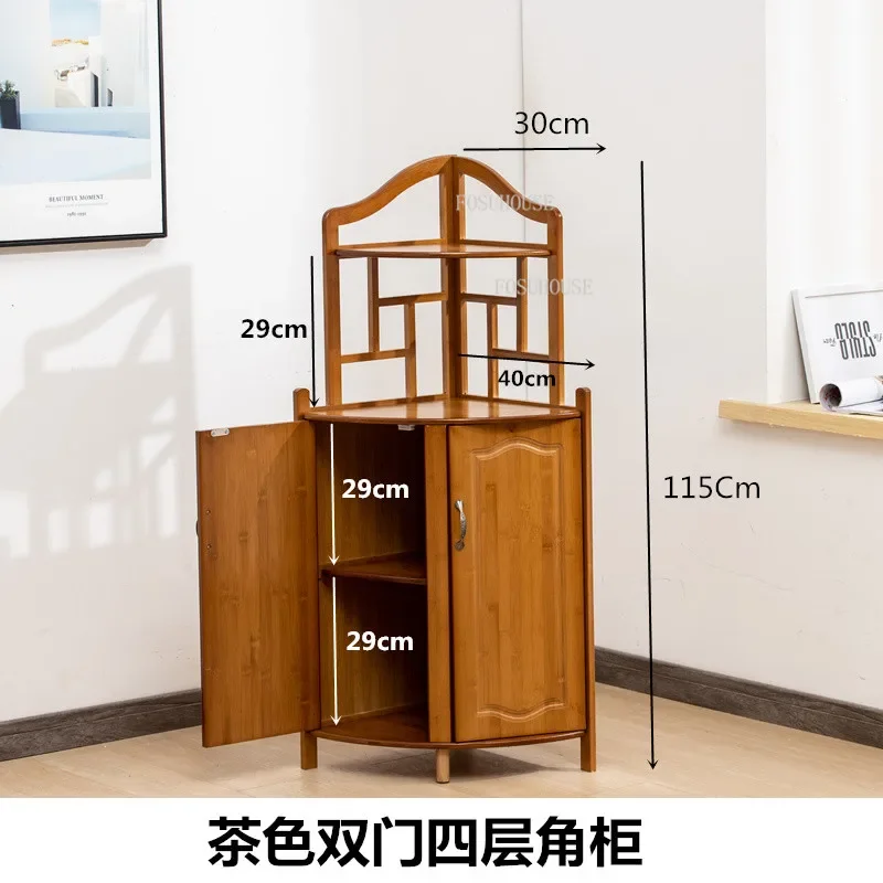New Chinese Corner Cabinet Bamboo Living Room Cabinets Household Furniture Living Room Corner Storage Cabinet Triangular Cabinet