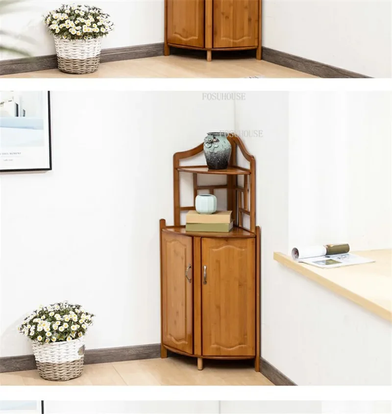 New Chinese Corner Cabinet Bamboo Living Room Cabinets Household Furniture Living Room Corner Storage Cabinet Triangular Cabinet