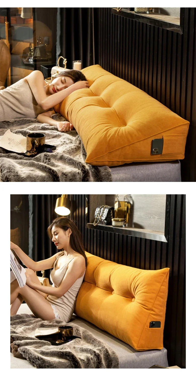 Simple Triangle Backrest Headboards Flannel Soft Cushion Pillow Creative Bedroom Furniture Home Tatami Double Queen Bed CushionN