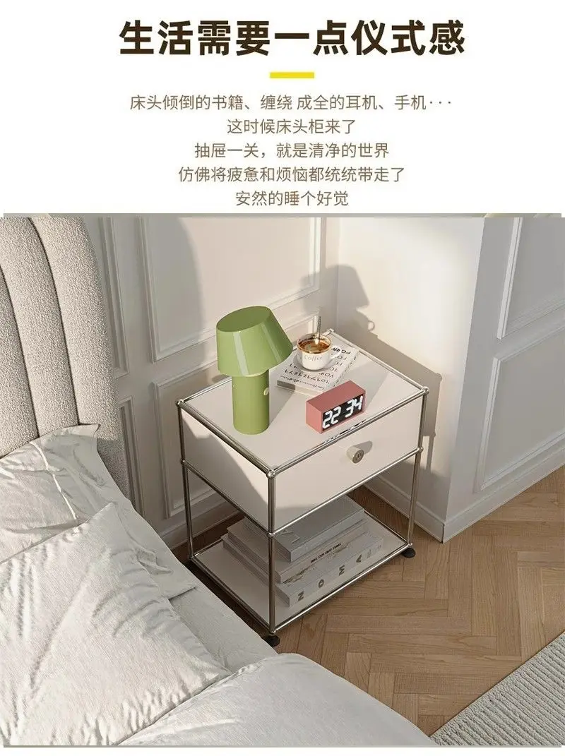 Vintage Nightstand Modular Bedside Table Stainless Steel Storage Cabinet for Bedroom Small Spaces