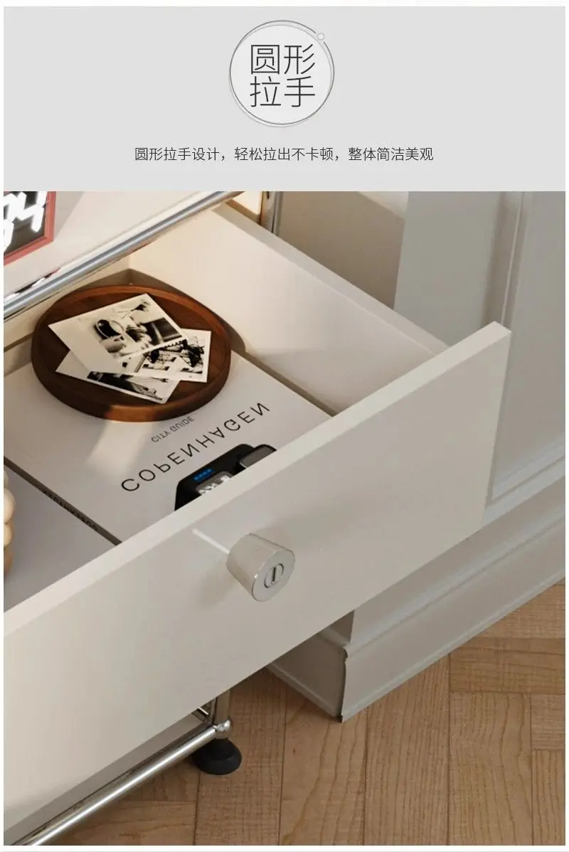 Vintage Nightstand Modular Bedside Table Stainless Steel Storage Cabinet for Bedroom Small Spaces