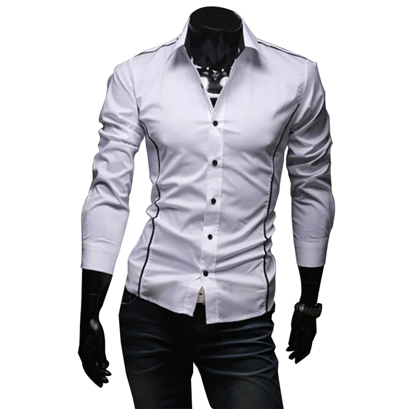 Mens Stripes Shirts Long Sleeved Slim White Social Shirts Casual Male Clothes Business Camisa Masculina Chemise christmas shirt