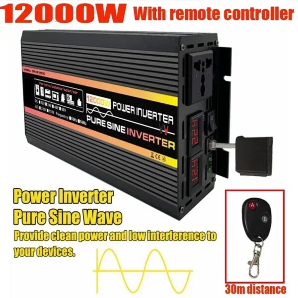 10000/12000 W 12/24V To 220V Pure Sine Wave Power Inverter Solar System/Solar Panel/Home/Outdoor/RV/Camping Wave Power Inverter
