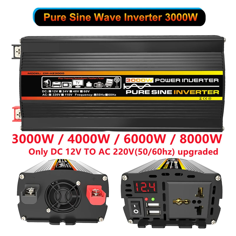 10000/12000 W 12/24V To 220V Pure Sine Wave Power Inverter Solar System/Solar Panel/Home/Outdoor/RV/Camping Wave Power Inverter