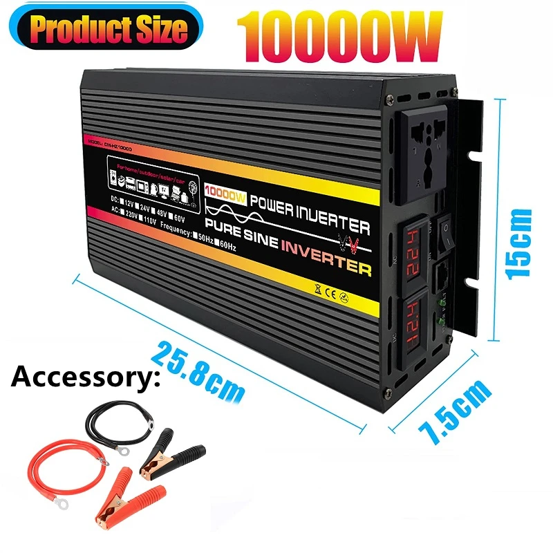 10000/12000 W 12/24V To 220V Pure Sine Wave Power Inverter Solar System/Solar Panel/Home/Outdoor/RV/Camping Wave Power Inverter