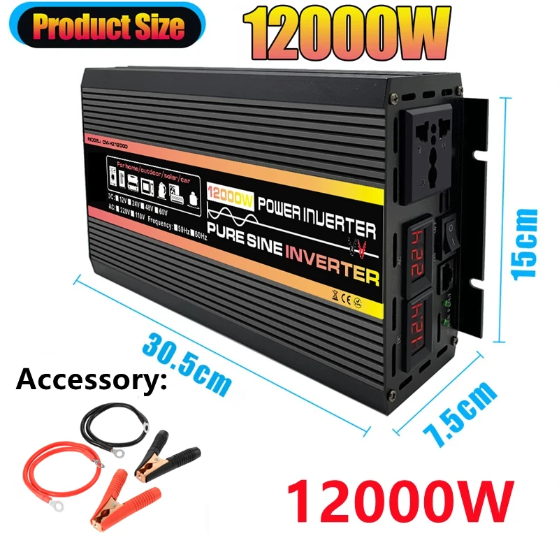 10000/12000 W 12/24V To 220V Pure Sine Wave Power Inverter Solar System/Solar Panel/Home/Outdoor/RV/Camping Wave Power Inverter