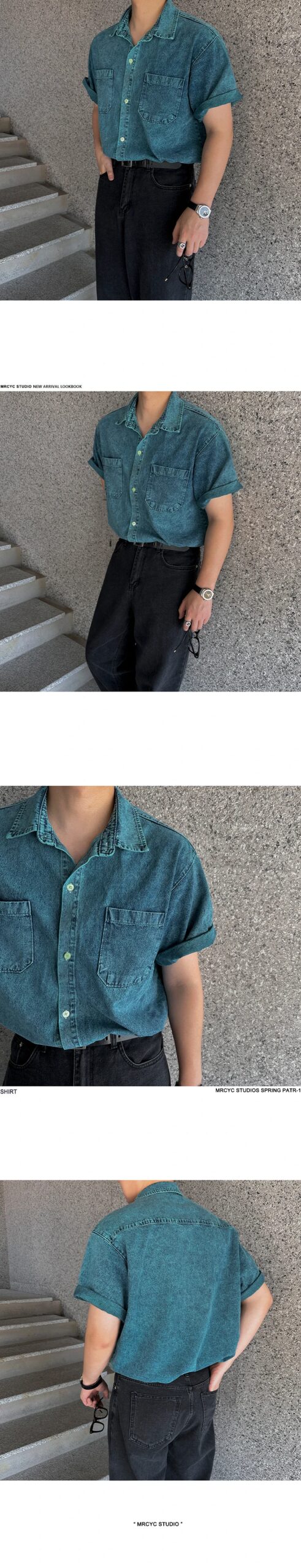 Denim Shirts Men Shirt Blouses Summer Top Casual Turn Down Collar Punk Biker Single Breasted Hip Pop Top Streetwear Shirts 2025