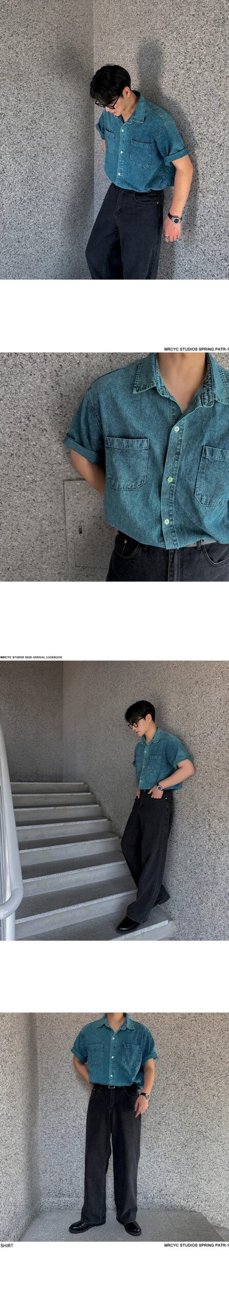 Denim Shirts Men Shirt Blouses Summer Top Casual Turn Down Collar Punk Biker Single Breasted Hip Pop Top Streetwear Shirts 2025