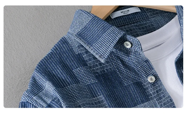 Summer Fashion Blue Check Denim Shirts for Men Short Sleeve Loose Handsome Cool Plaid Workwear 24ss Y2k Youth Male Tops Cityboys