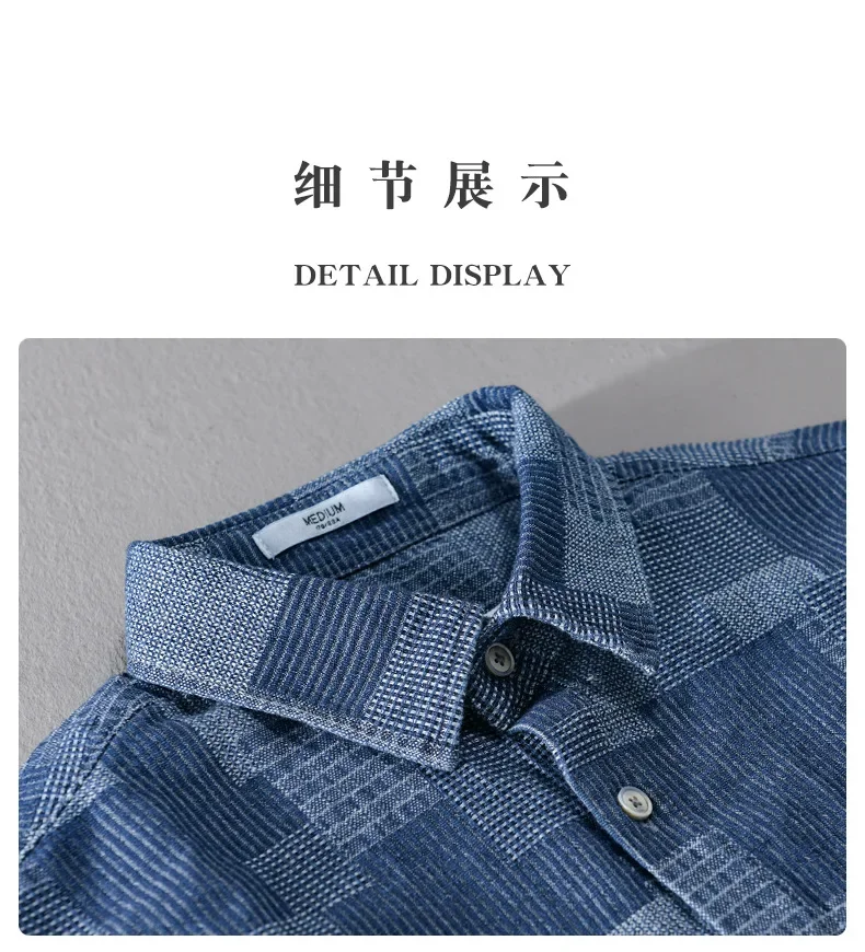 Summer Fashion Blue Check Denim Shirts for Men Short Sleeve Loose Handsome Cool Plaid Workwear 24ss Y2k Youth Male Tops Cityboys