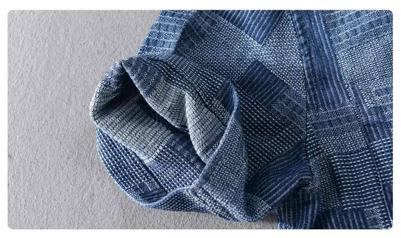 Summer Fashion Blue Check Denim Shirts for Men Short Sleeve Loose Handsome Cool Plaid Workwear 24ss Y2k Youth Male Tops Cityboys