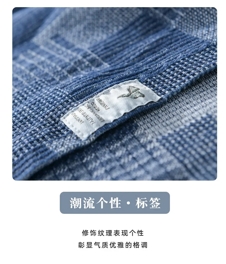 Summer Fashion Blue Check Denim Shirts for Men Short Sleeve Loose Handsome Cool Plaid Workwear 24ss Y2k Youth Male Tops Cityboys