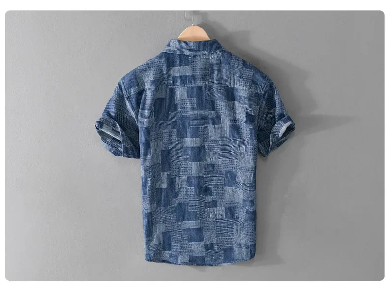 Summer Fashion Blue Check Denim Shirts for Men Short Sleeve Loose Handsome Cool Plaid Workwear 24ss Y2k Youth Male Tops Cityboys