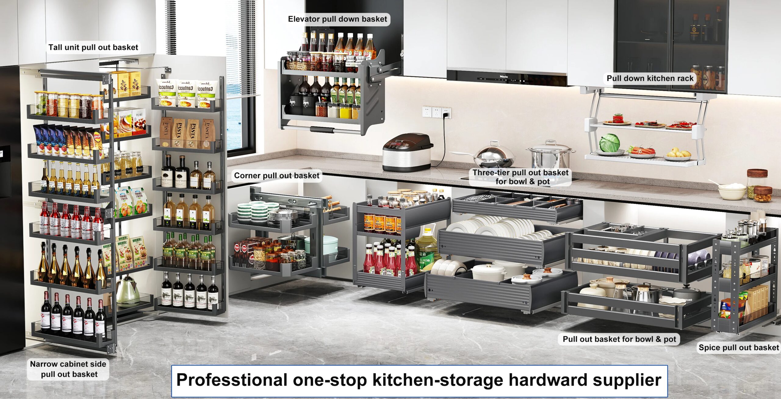 HNOSS Kitchen Pull Out Spice Basket Sliding Modern T Style Seasoning Rack Drawers