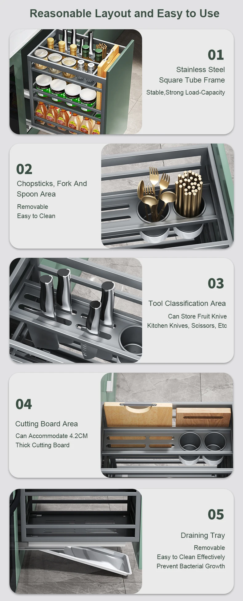 HNOSS Kitchen Pull Out Spice Basket Sliding Modern T Style Seasoning Rack Drawers