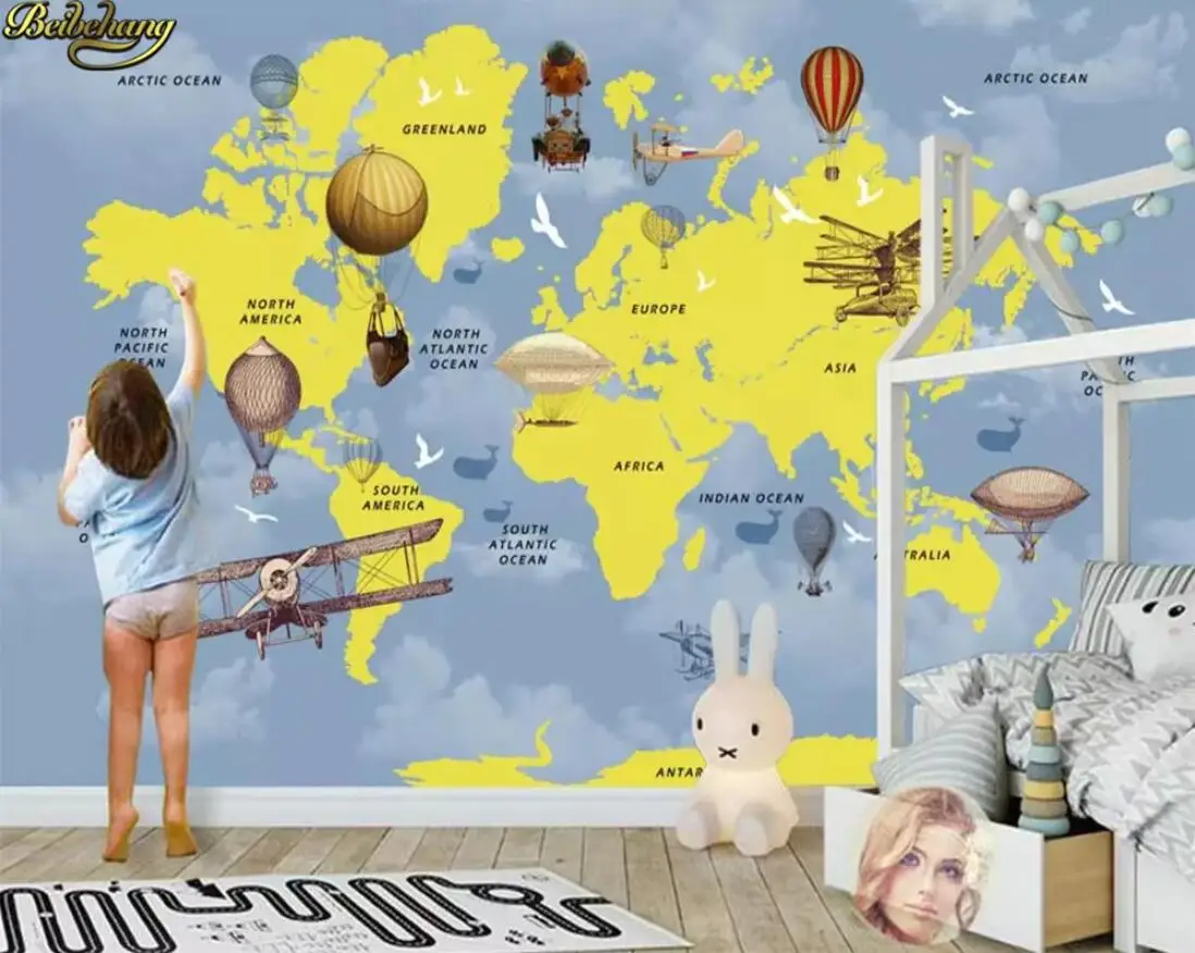 Cartoon children's room wallpaper, girl's bedroom background wallpaper, environmentally friendly clouds, cat customized mural