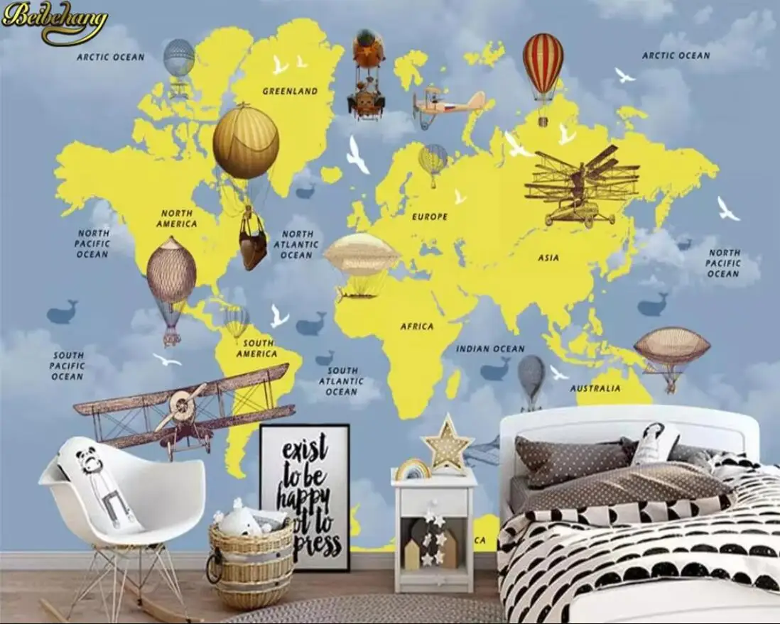 Cartoon children's room wallpaper, girl's bedroom background wallpaper, environmentally friendly clouds, cat customized mural