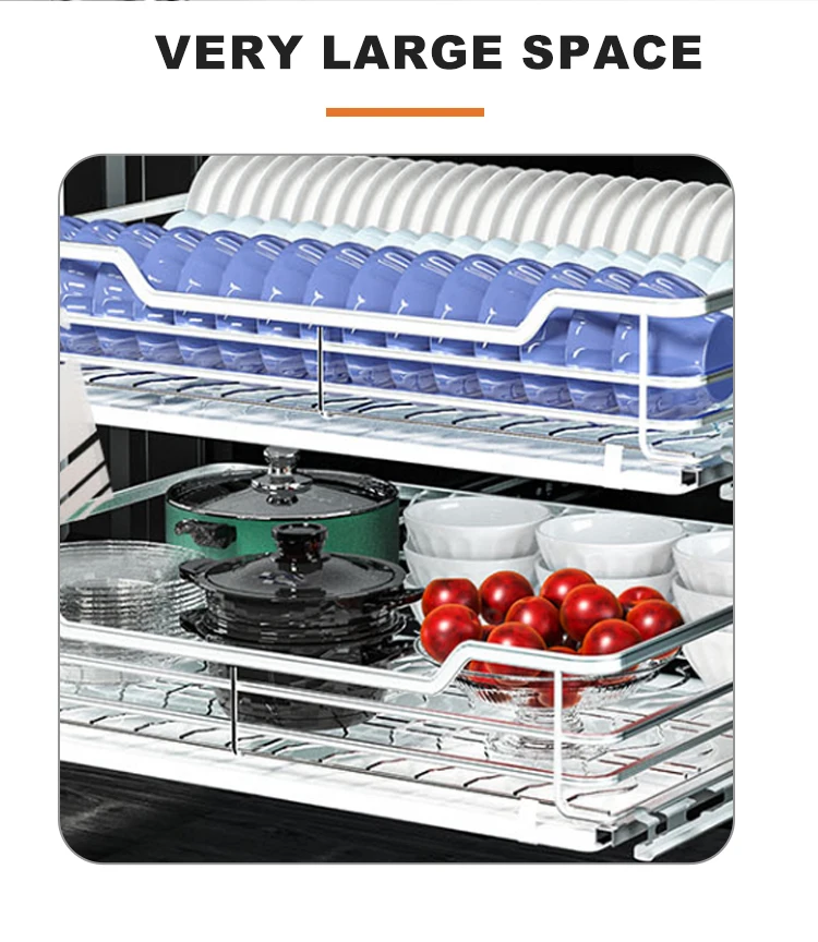 Modern Stainless Steel Pull-Out Drawer Basket For Kitchen Cabinets Iron Material In-Cabinet Storage