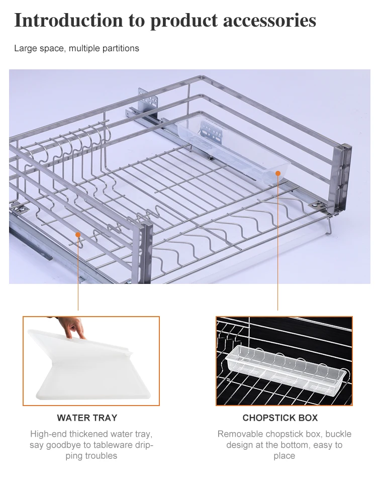 Modern Stainless Steel Pull-Out Drawer Basket For Kitchen Cabinets Iron Material In-Cabinet Storage