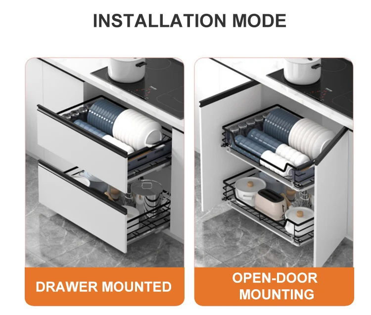 Modern Stainless Steel Pull-Out Drawer Basket For Kitchen Cabinets Iron Material In-Cabinet Storage