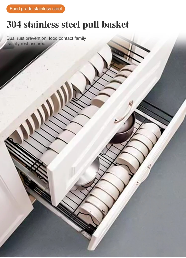 Modern Stainless Steel Pull-Out Drawer Basket For Kitchen Cabinets Iron Material In-Cabinet Storage