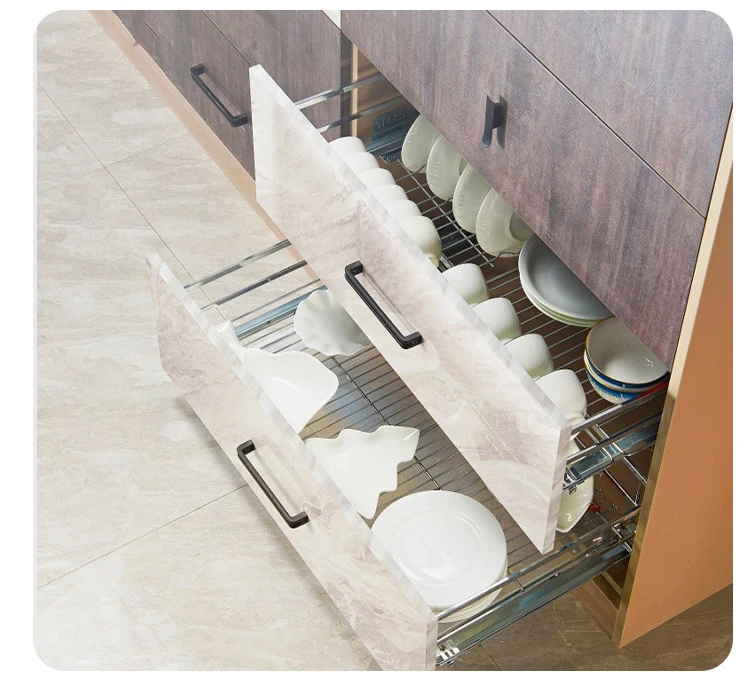Modern Stainless Steel Pull-Out Drawer Basket For Kitchen Cabinets Iron Material In-Cabinet Storage