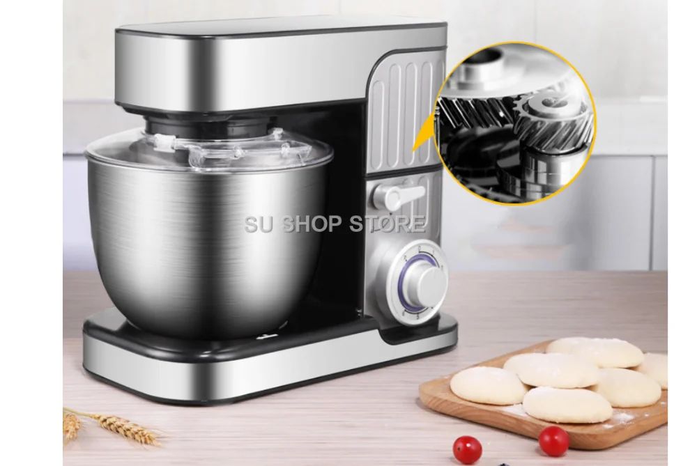 7L Stainless Steel Electric Food Stand Mixer 6-Speed Kitchen Chef with Egg Whisk Dough Cream Blender Juicer Meat Grinder Mincer