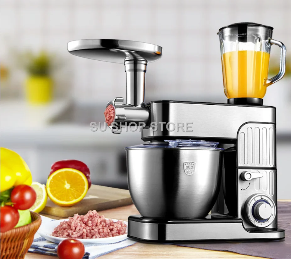 7L Stainless Steel Electric Food Stand Mixer 6-Speed Kitchen Chef with Egg Whisk Dough Cream Blender Juicer Meat Grinder Mincer