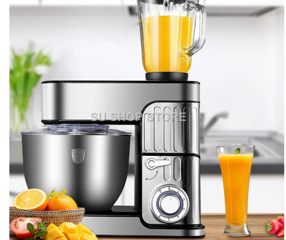 7L Stainless Steel Electric Food Stand Mixer 6-Speed Kitchen Chef with Egg Whisk Dough Cream Blender Juicer Meat Grinder Mincer