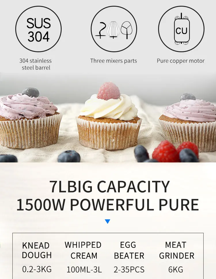electric kitchen mixer 1500w Stand Mixer 7L Blender dough mixer Egg frother Planetary Mixer food processors home appliance