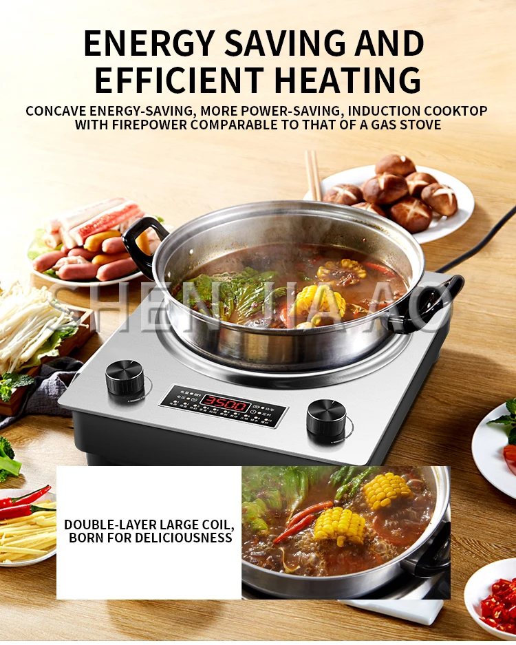 3000W Upgraded Concave Induction Cooker Household Concave Bottom Cooking Pan Integrated Commercial Battery Stove