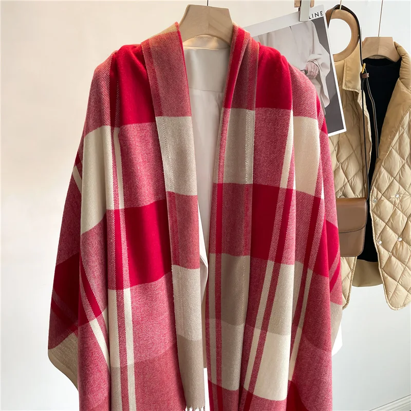 Luxury Brand Winter Plaid Women's Cashmere Scarf Warm Shawls and Wraps Thicked Wool Pashmina Female Blanket Scarves