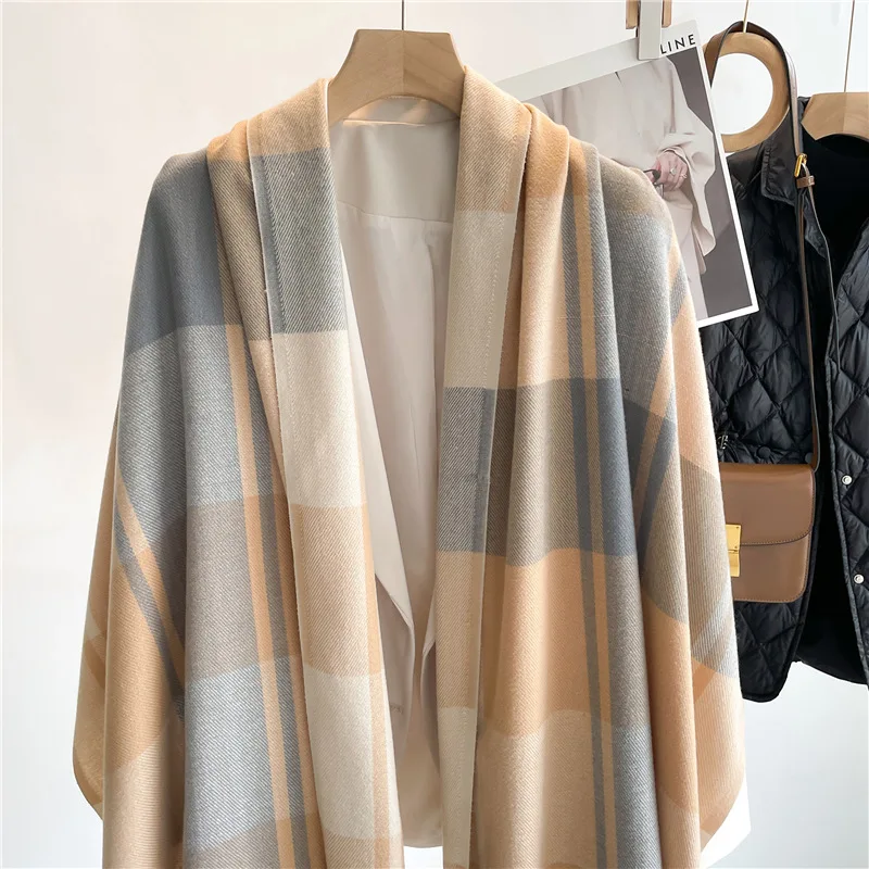 Luxury Brand Winter Plaid Women's Cashmere Scarf Warm Shawls and Wraps Thicked Wool Pashmina Female Blanket Scarves