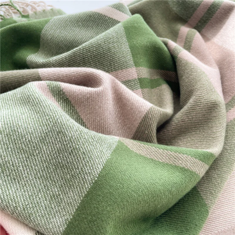 Luxury Brand Winter Plaid Women's Cashmere Scarf Warm Shawls and Wraps Thicked Wool Pashmina Female Blanket Scarves
