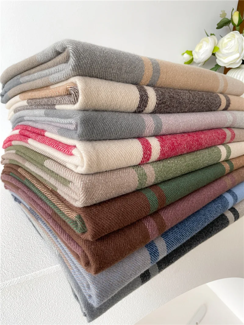 Luxury Brand Winter Plaid Women's Cashmere Scarf Warm Shawls and Wraps Thicked Wool Pashmina Female Blanket Scarves