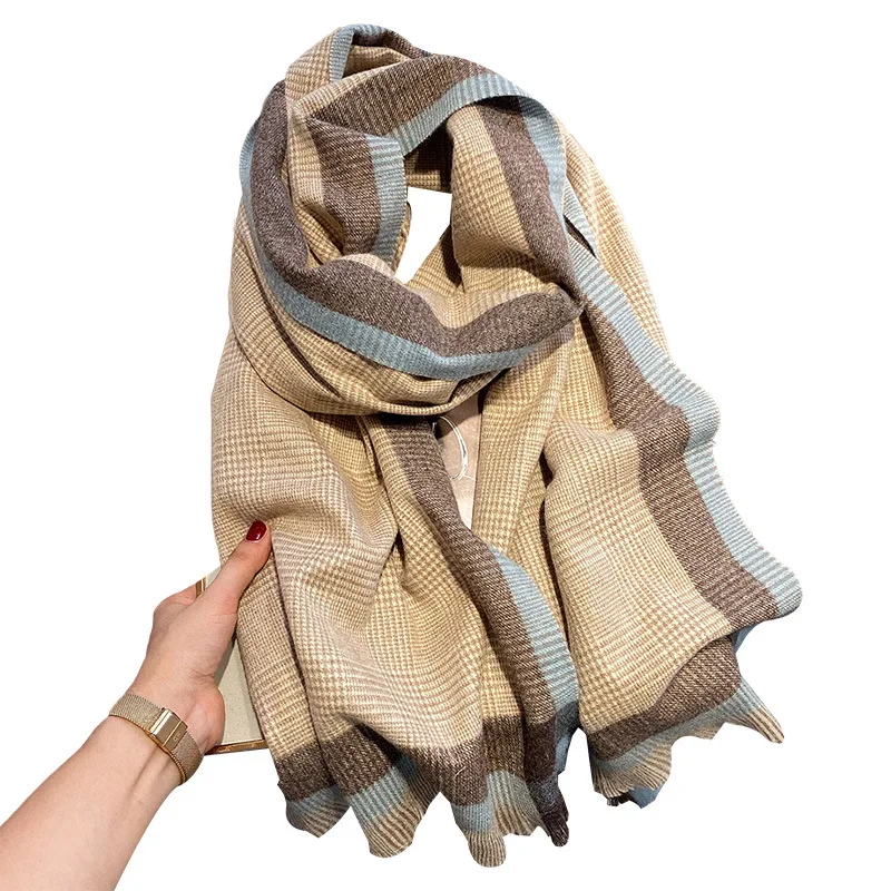 Luxury Brand Winter Plaid Women's Cashmere Scarf Warm Shawls and Wraps Thicked Wool Pashmina Female Blanket Scarves
