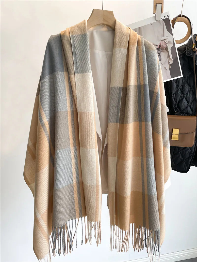 Luxury Brand Winter Plaid Women's Cashmere Scarf Warm Shawls and Wraps Thicked Wool Pashmina Female Blanket Scarves