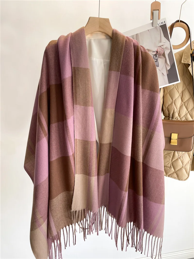 Luxury Brand Winter Plaid Women's Cashmere Scarf Warm Shawls and Wraps Thicked Wool Pashmina Female Blanket Scarves