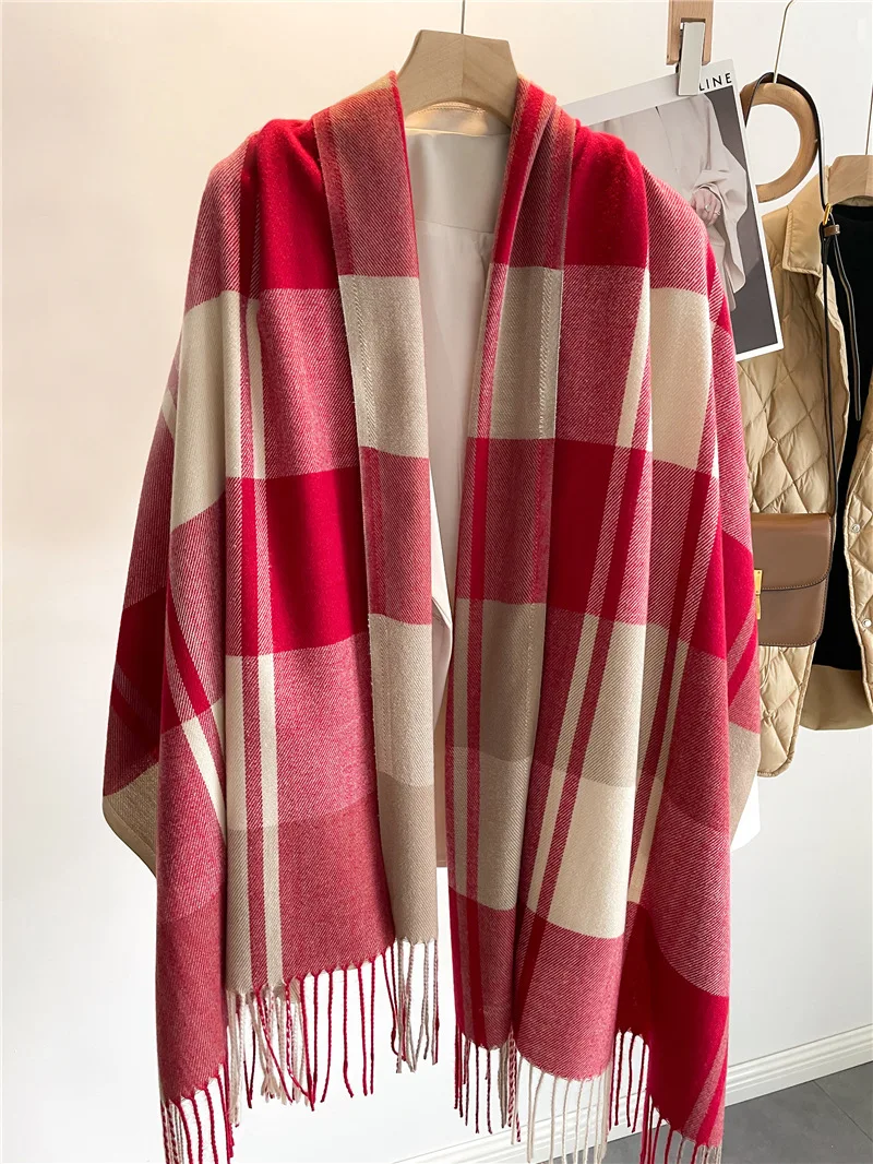 Luxury Brand Winter Plaid Women's Cashmere Scarf Warm Shawls and Wraps Thicked Wool Pashmina Female Blanket Scarves