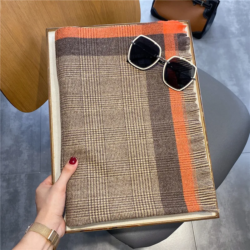 Luxury Brand Winter Plaid Women's Cashmere Scarf Warm Shawls and Wraps Thicked Wool Pashmina Female Blanket Scarves