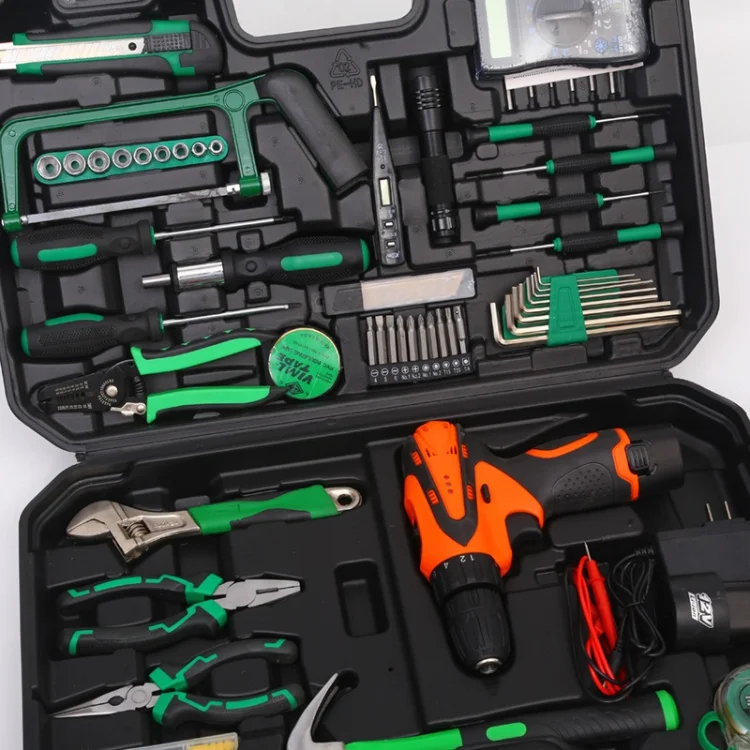 128pcs Home Power Drill Complete Toolbox Professional Tool Set Complete Drill Tools Repairs Metal Wood Car Combination Tool Box