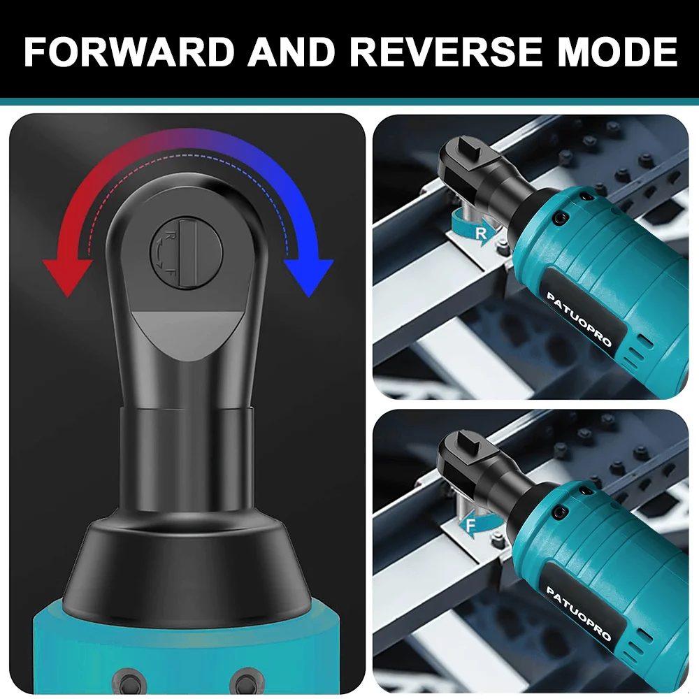 PATUOPRO 100N.m Brushless Electric Ratchet Wrench 1/2 Inch Cordless Driver Removal Screw Nut Power Tools For Makita 18V Battery