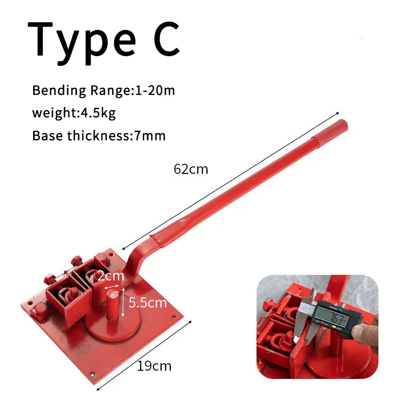 Manual Rebar Bender Portable Heavy-Duty 1-20mm Steel Bar Bending Manual Hand Tool for Construction Folding Multi-Angle Bender