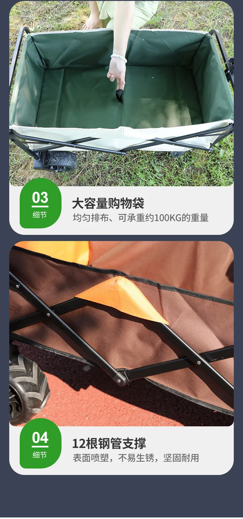 Collapsible Folding Utility Beach Cart Wagon Heavy Duty Large Capacity Fold Wagon Ourdoor Trolley Portable Garden Camping Cart