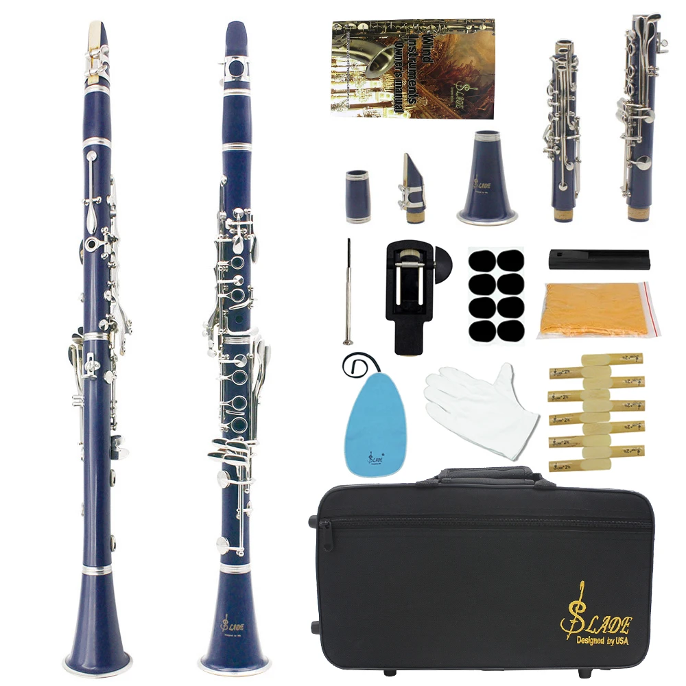 SLADE Clarinet 17 Key Bb Clarinet Professional Woodwind Instrument Bakelite Wood Clarinet with Box Cleaning Kit Reed Accessories