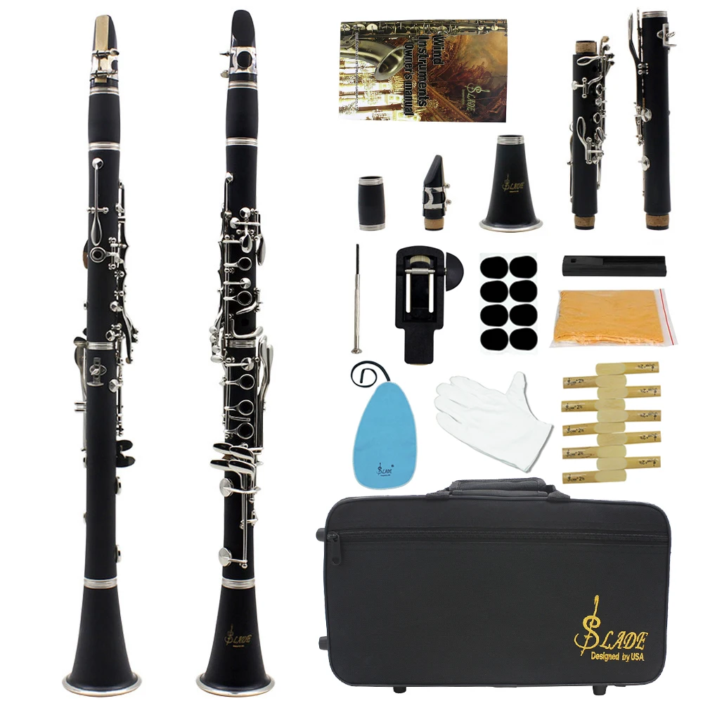 SLADE Clarinet 17 Key Bb Clarinet Professional Woodwind Instrument Bakelite Wood Clarinet with Box Cleaning Kit Reed Accessories