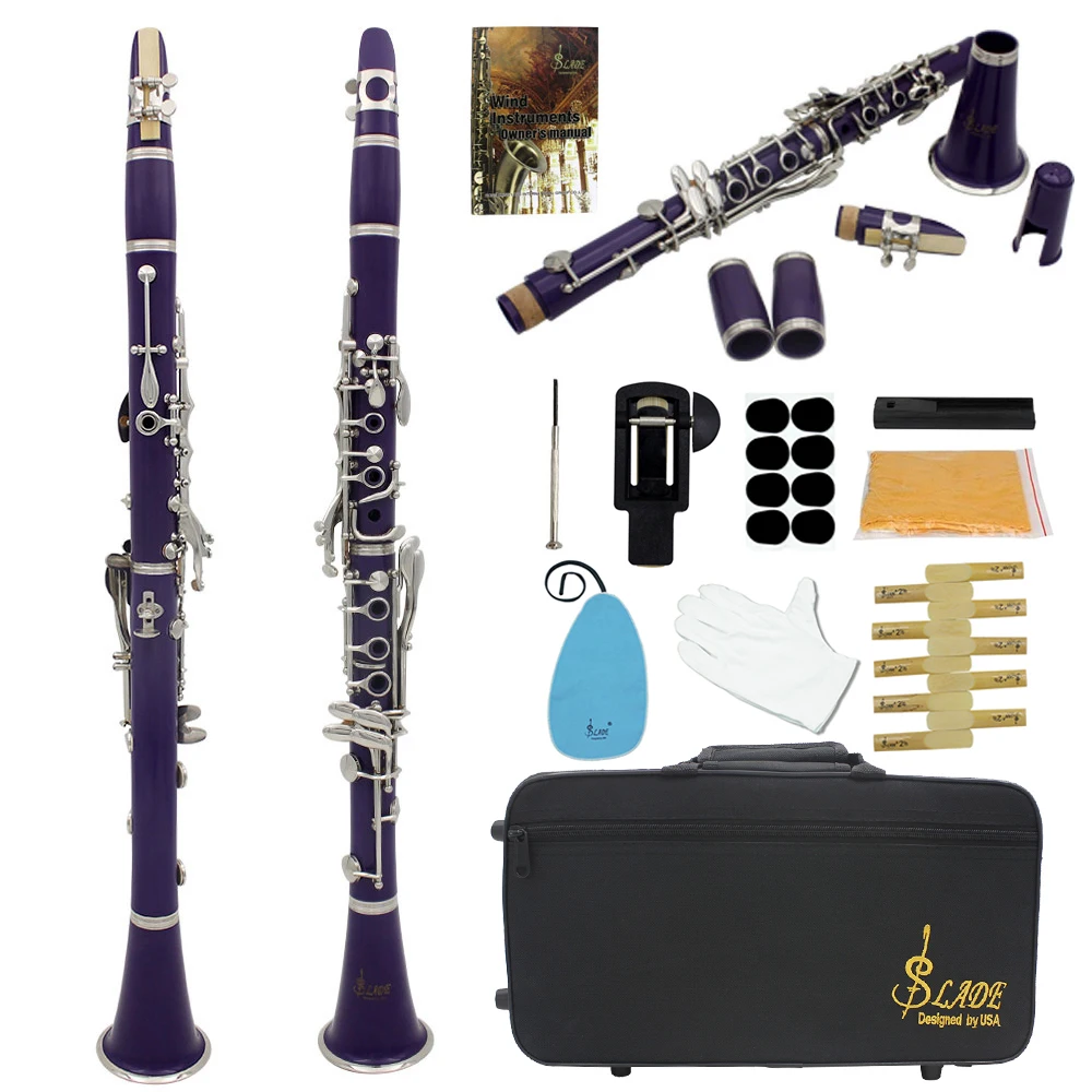 SLADE Clarinet 17 Key Bb Clarinet Professional Woodwind Instrument Bakelite Wood Clarinet with Box Cleaning Kit Reed Accessories